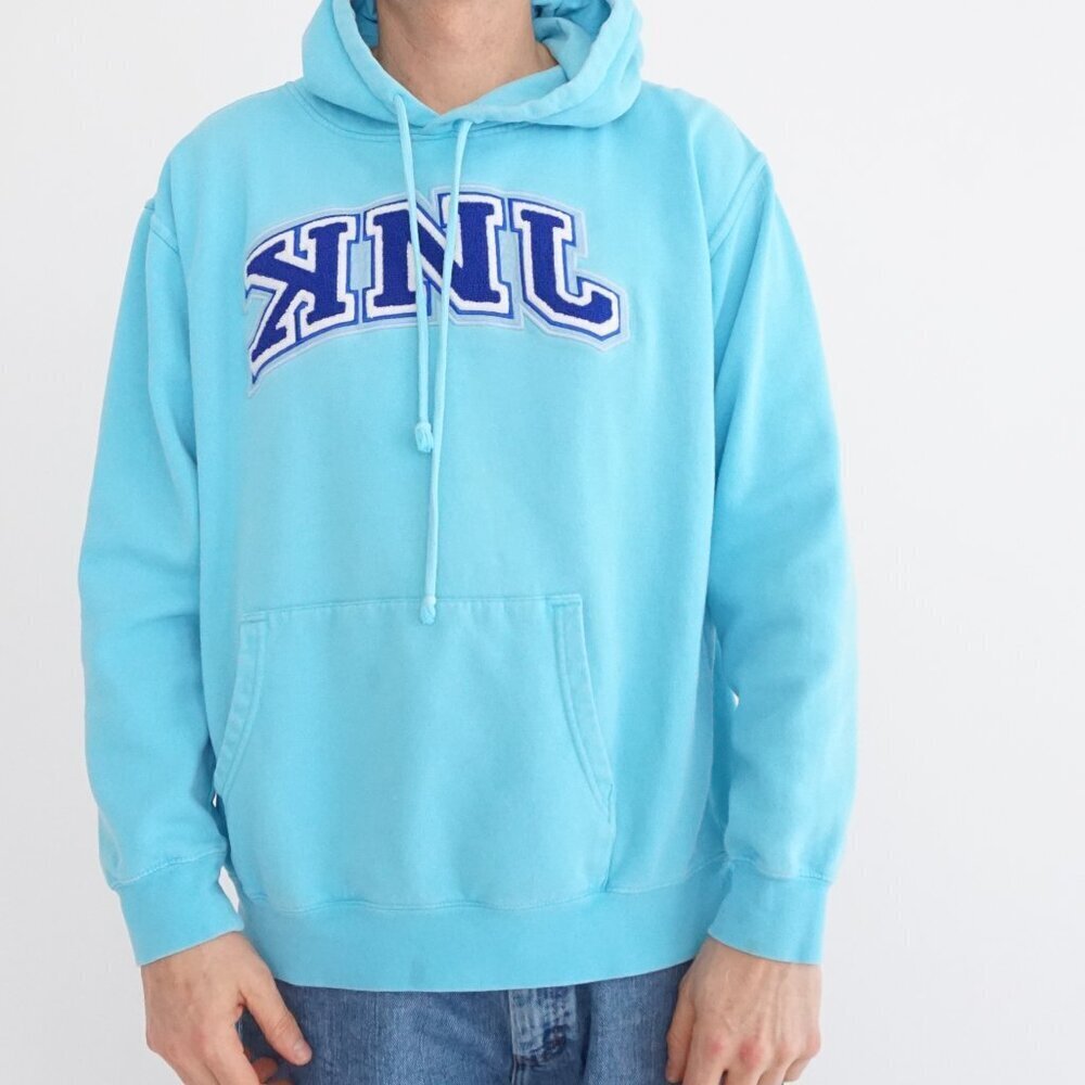 Vintage Turquoise Collegiate Script Hooded Knit Sweatshirt Heritage Classic